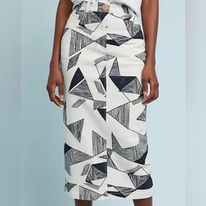 Anthropologie Geometric Denim Pencil Skirt by Sissa NWT